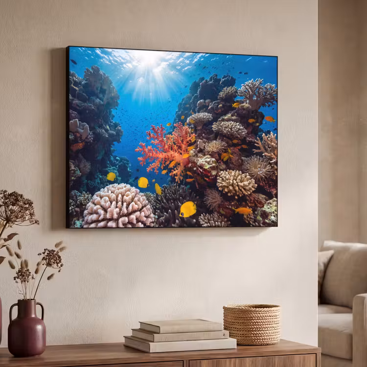 Zee - Koraalrif - Natuur - Levendig - Blauw Textielframe zwart klein -sfeer3