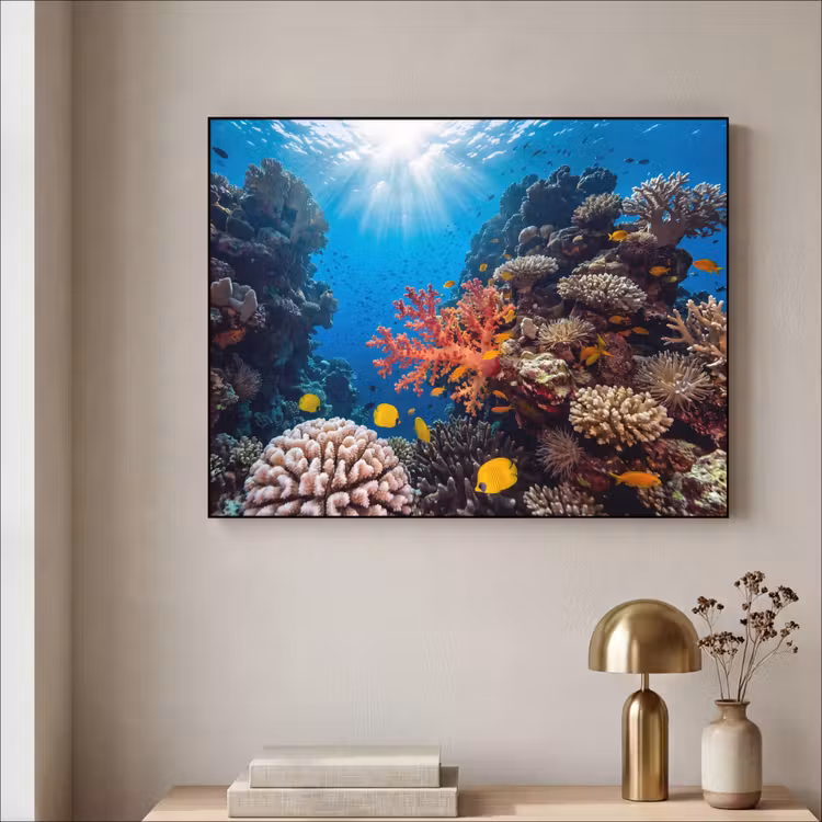Zee - Koraalrif - Natuur - Levendig - Blauw Textielframe zwart klein -sfeer2