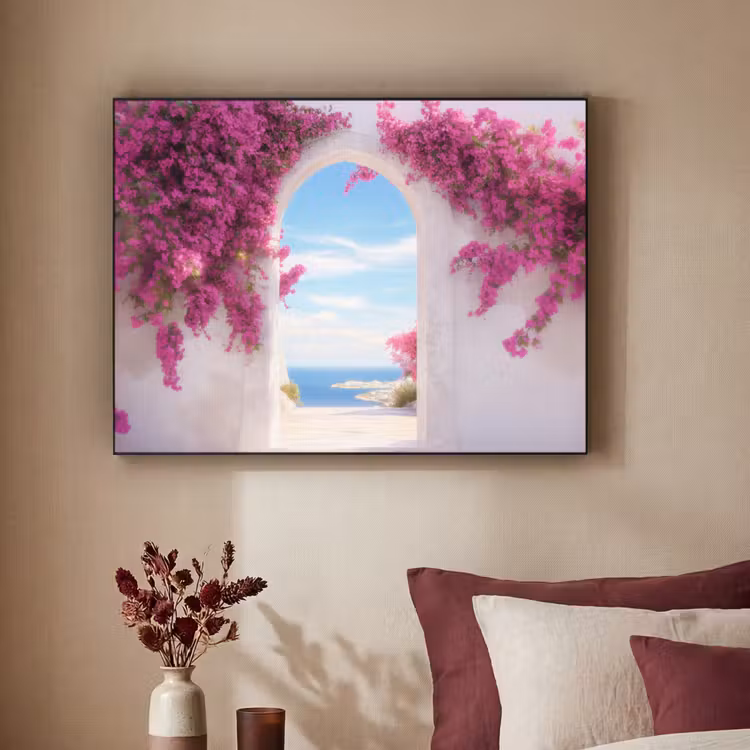 Zee - Roze - Bloemen - Poort Textielframe - compleet frame klein -sfeer1