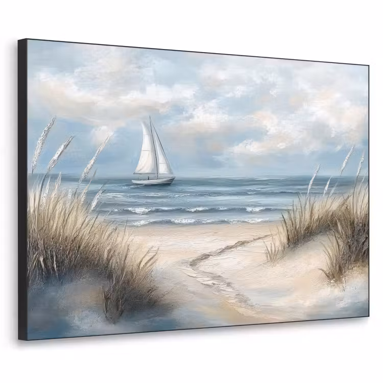 Zee - Zeilboot - Strand - Duinen - Vintage Textielframe - compleet frame klein -3d