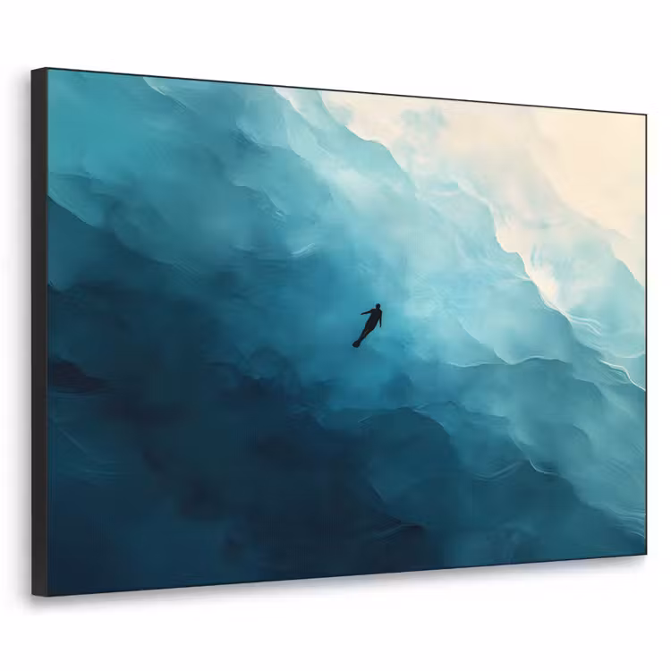 Zee - Silhouet - Abstract - Blauw Textielframe zwart klein -3d