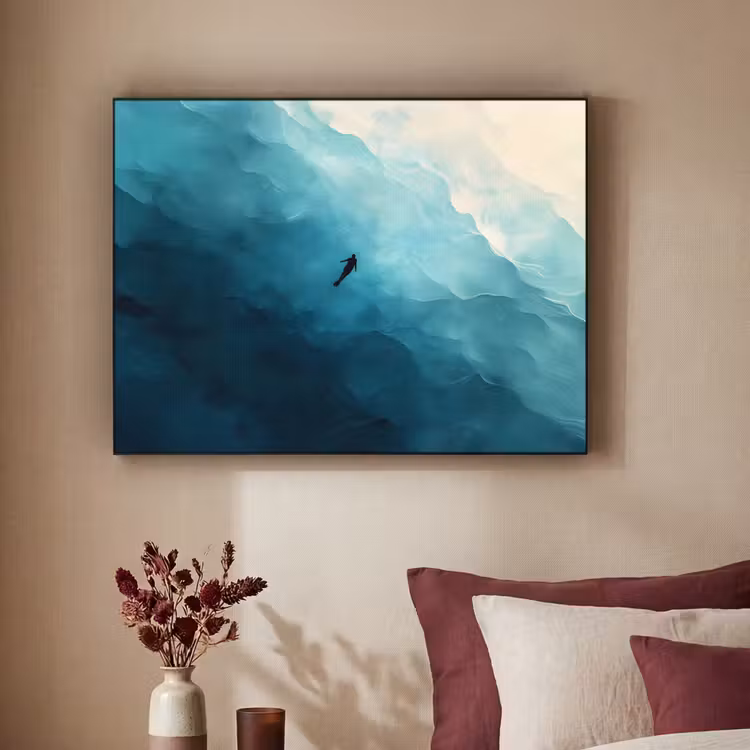Zee - Silhouet - Abstract - Blauw Textielframe zwart klein -sfeer1