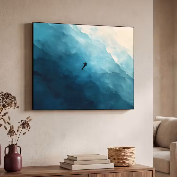 Zee - Silhouet - Abstract - Blauw Textielframe - compleet frame klein -sfeer3