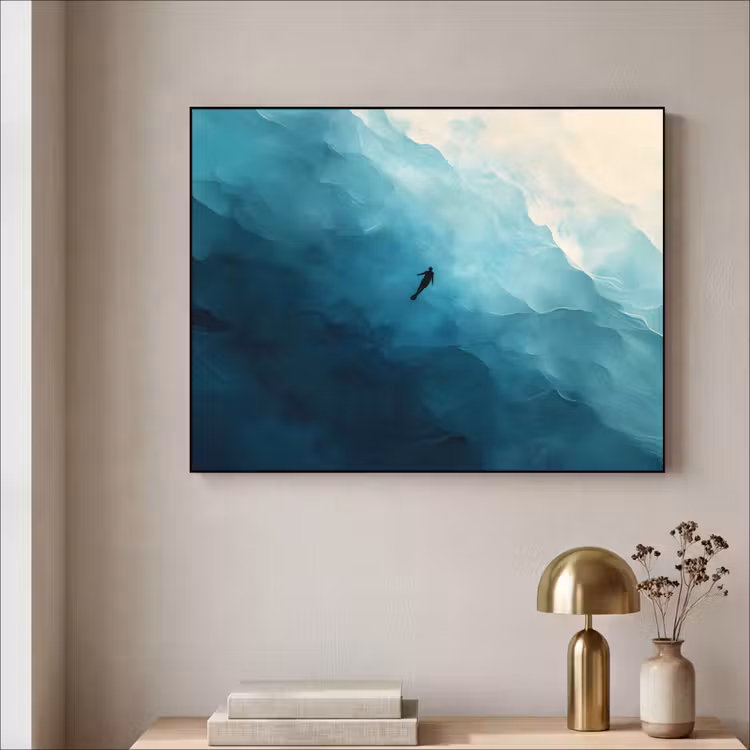 Zee - Silhouet - Abstract - Blauw Textielframe zwart klein -sfeer2