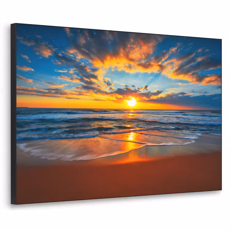 Zee - Zonsondergang - Strand - Wolken - Oranje Textielframe zwart klein -3d