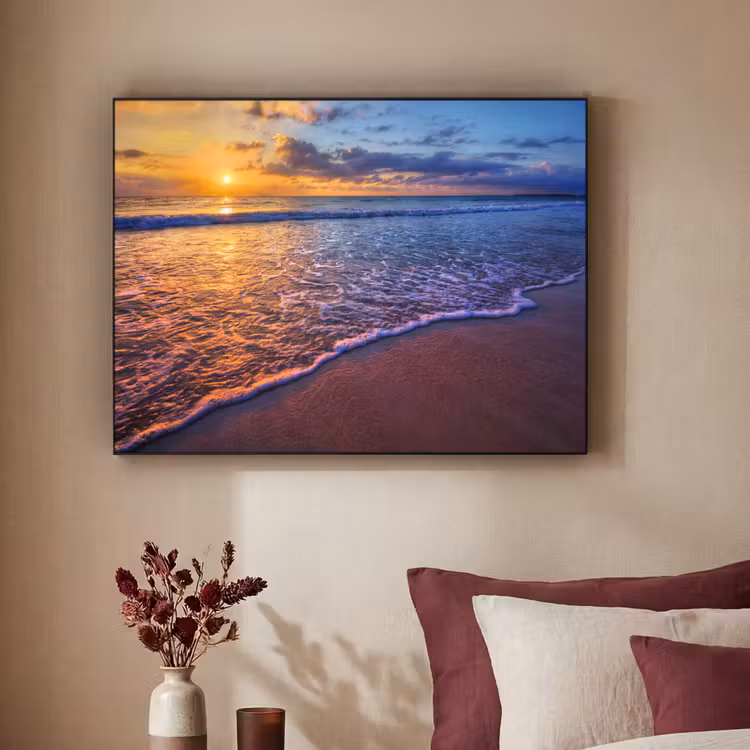 Zee - Strand - Zonsondergang - Wolken - Horizon Textielframe zwart klein -sfeer1