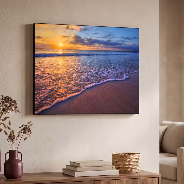 Zee - Strand - Zonsondergang - Wolken - Horizon Textielframe zwart klein -sfeer3