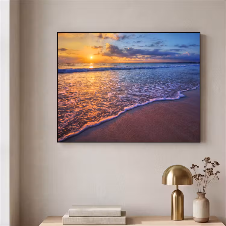 Zee - Strand - Zonsondergang - Wolken - Horizon Textielframe zwart klein -sfeer2