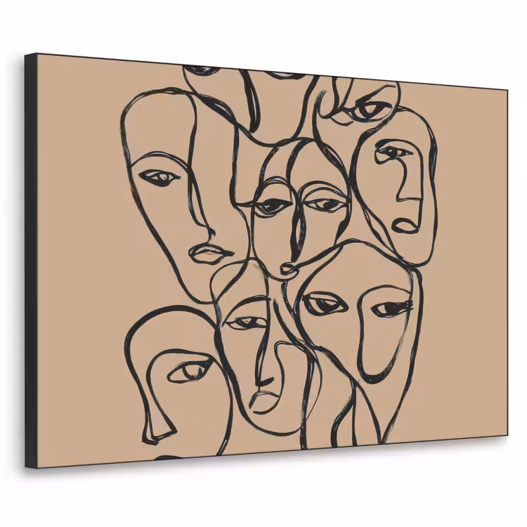 Gezichtenzee - Lijntekening - Abstract Textielframe zwart klein -3d