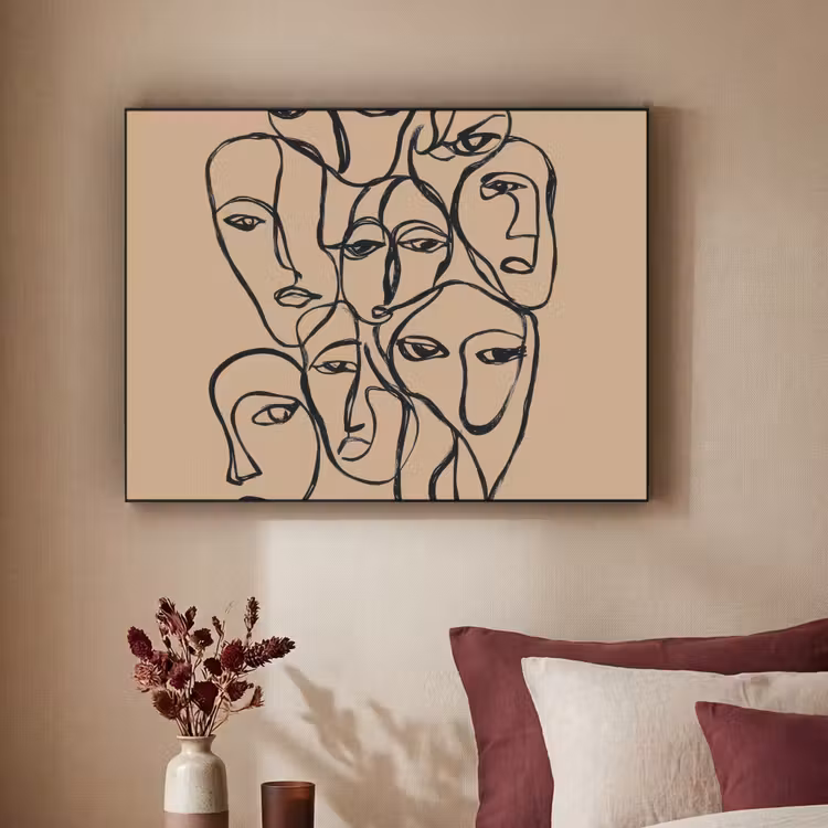 Gezichtenzee - Lijntekening - Abstract Textielframe - compleet frame klein -sfeer1
