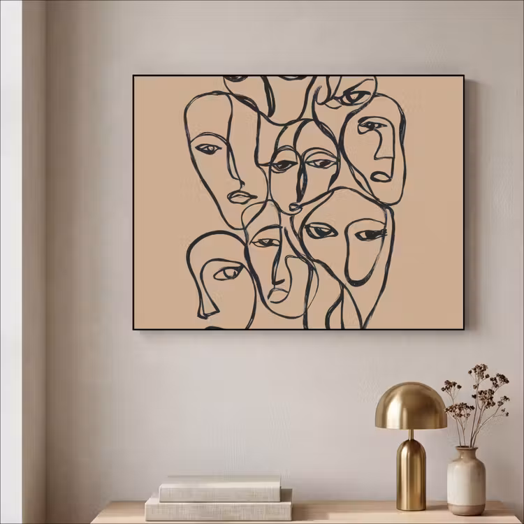 Gezichtenzee - Lijntekening - Abstract Textielframe zwart klein -sfeer2