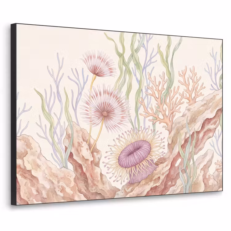Zeeleven - Koraal - Onderwater - Illustratie - Kleurrijk Textielframe zwart klein -3d