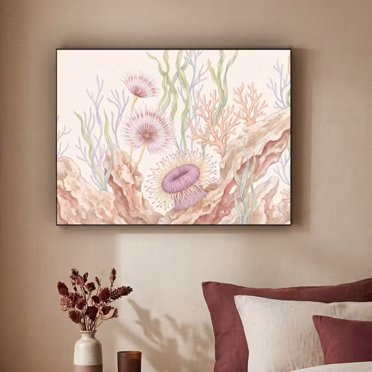 Zeeleven - Koraal - Onderwater - Illustratie - Kleurrijk Textielframe zwart klein -sfeer1