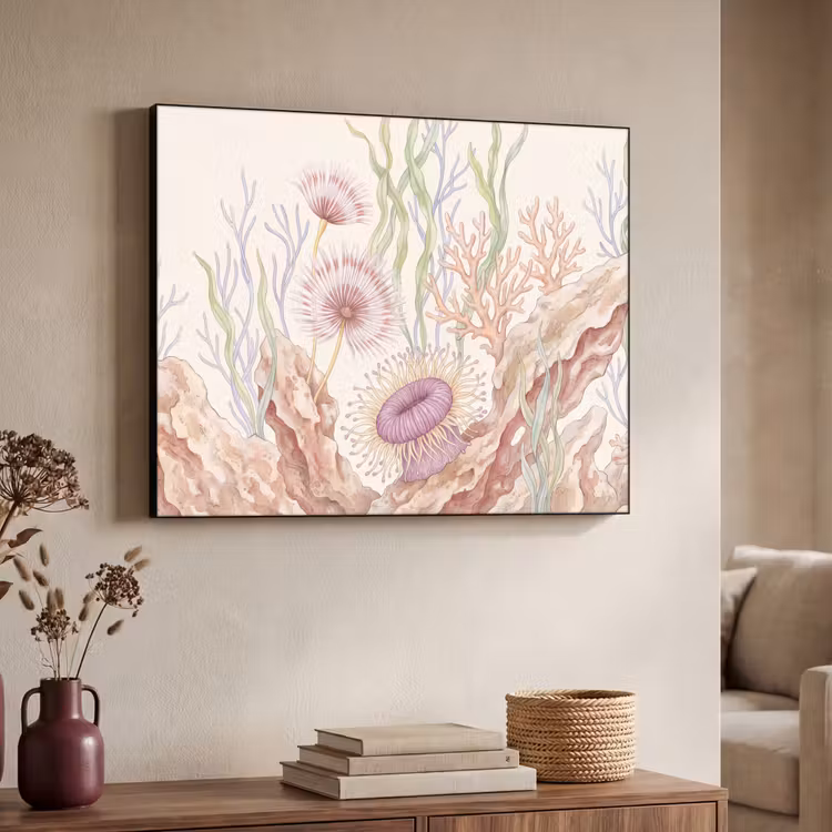 Zeeleven - Koraal - Onderwater - Illustratie - Kleurrijk Textielframe zwart klein -sfeer3