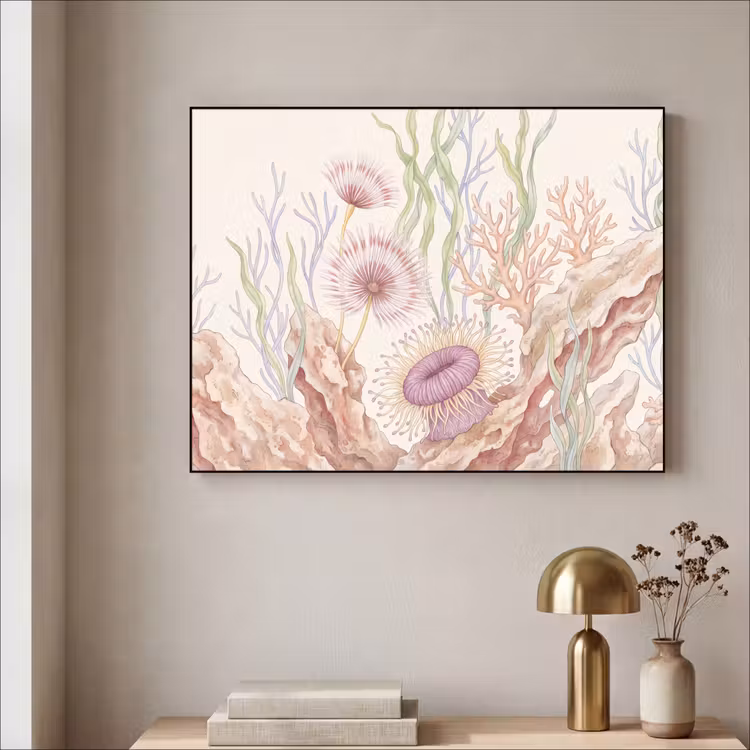 Zeeleven - Koraal - Onderwater - Illustratie - Kleurrijk Textielframe zwart klein -sfeer2