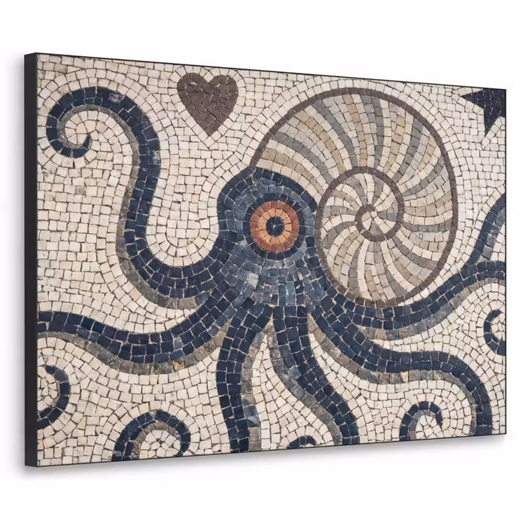 Zeeleven - Mozaïek - Kunst - Vintage - Beige Textielframe zwart klein -3d