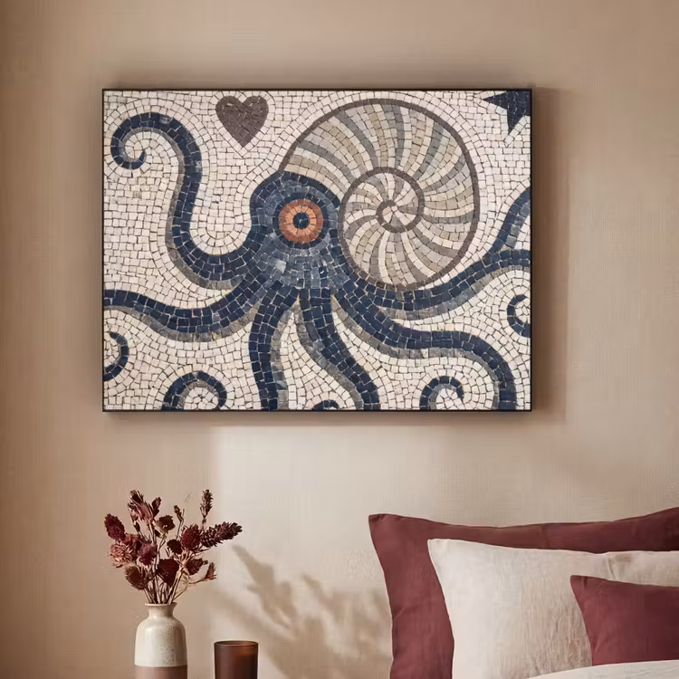 Zeeleven - Mozaïek - Kunst - Vintage - Beige Textielframe zwart klein -sfeer1