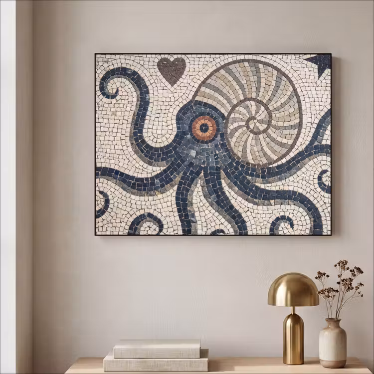 Zeeleven - Mozaïek - Kunst - Vintage - Beige Textielframe zwart klein -sfeer2