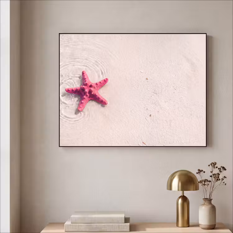 Zeeleven - Zeester - Strand - Roze - Water Textielframe zwart klein -sfeer2