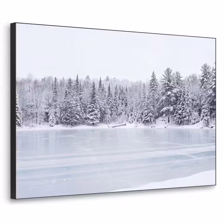 Meer - Dennen - IJs - Winter - Rustgevend Textielframe zwart klein -3d