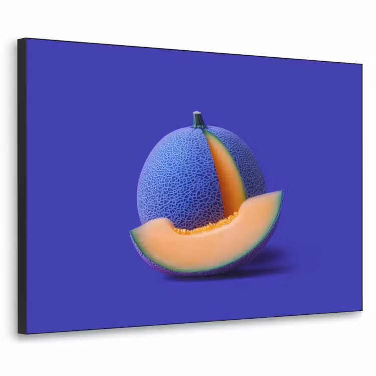 Meloen - Blauw - Oranje - Kunstzinnig Textielframe - compleet frame klein -3d
