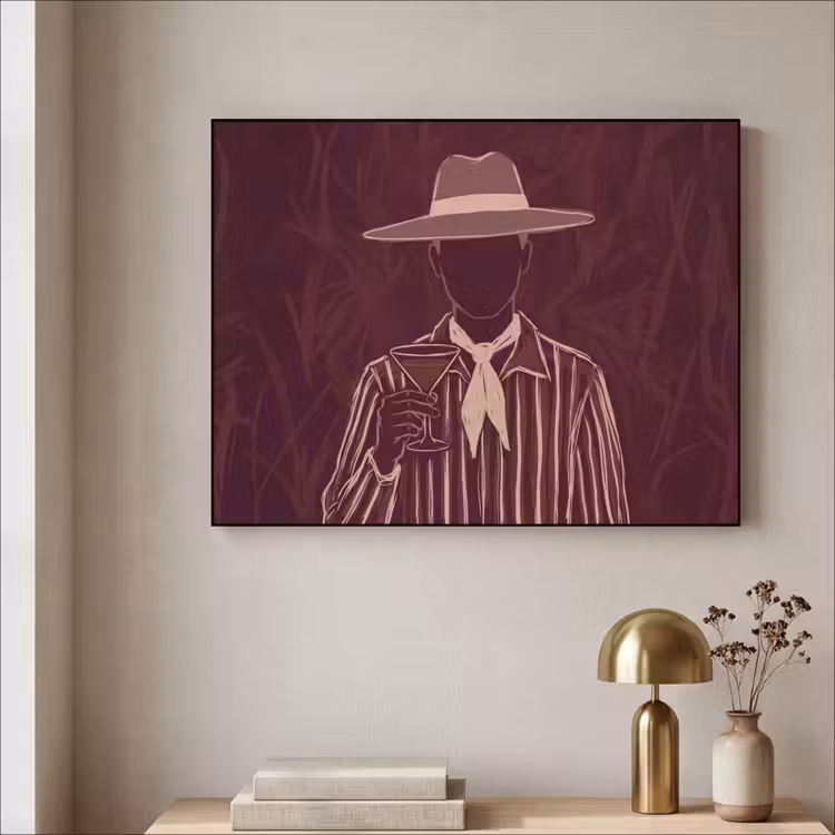 Mens - Hoed - Cocktail - Abstract - Bruin Textielframe zwart klein -sfeer2