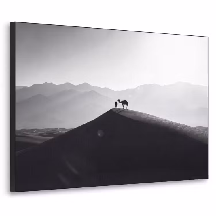 Mens - Kameel - Zandduin - Natuur - Monochroom Textielframe zwart klein -3d