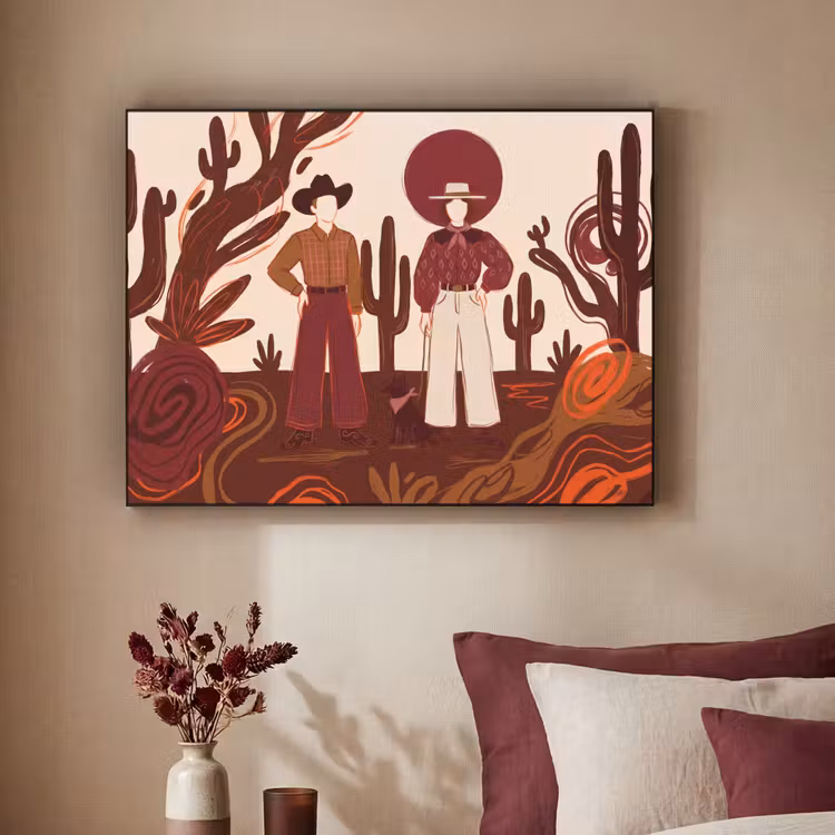 Mensen - Cowboykleding - Westerse stijl - Illustratie - Bruin Textielframe zwart klein -sfeer1