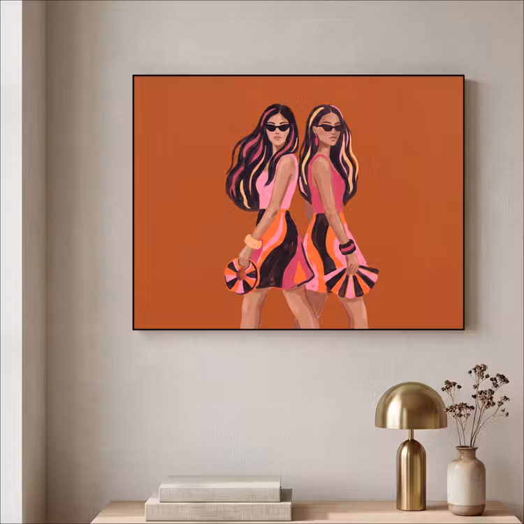 Mensen - Duo - Mode - Illustratie - Kleurrijk Textielframe zwart klein -sfeer2