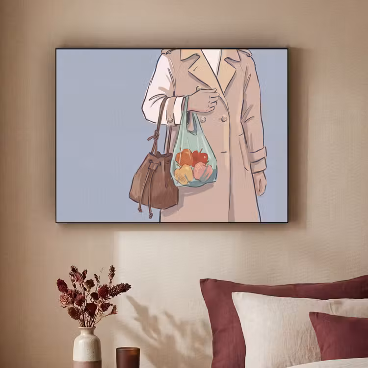 Mensen - Boodschappen - Stadsleven - Modern - Kleurrijk Textielframe zwart klein -sfeer1