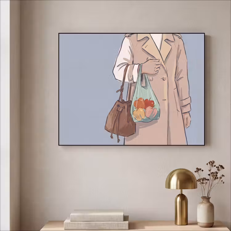 Mensen - Boodschappen - Stadsleven - Modern - Kleurrijk Textielframe zwart klein -sfeer2