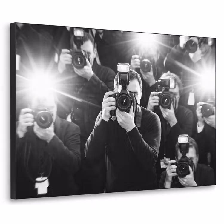 Mensen - Camera - Flitslicht - Zwart-wit - Media Textielframe zwart klein -3d