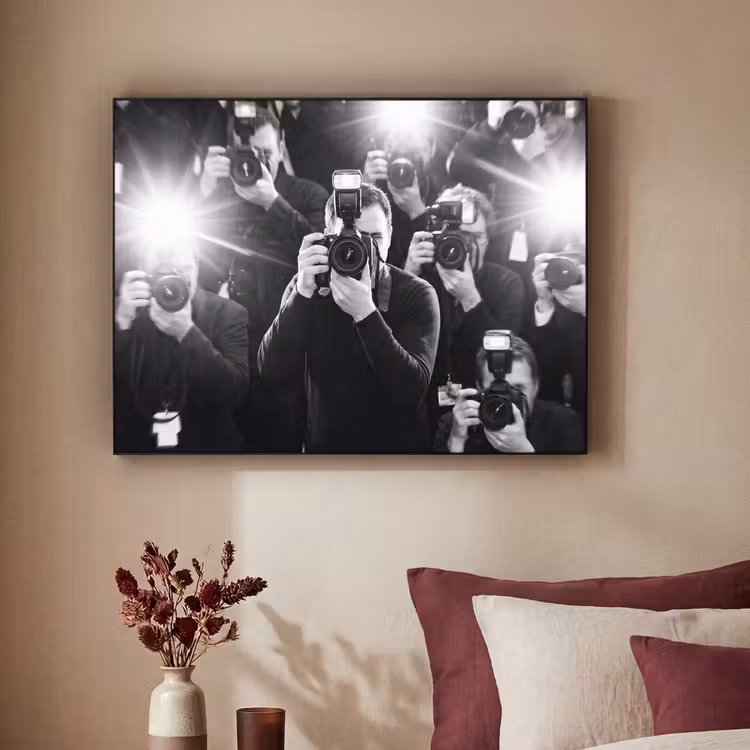 Mensen - Camera - Flitslicht - Zwart-wit - Media Textielframe zwart klein -sfeer1