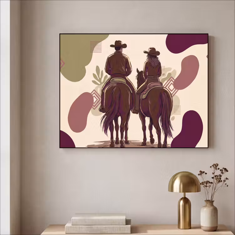 Mensen - Ruiters - Western - Illustratie - Bruin Textielframe zwart klein -sfeer2