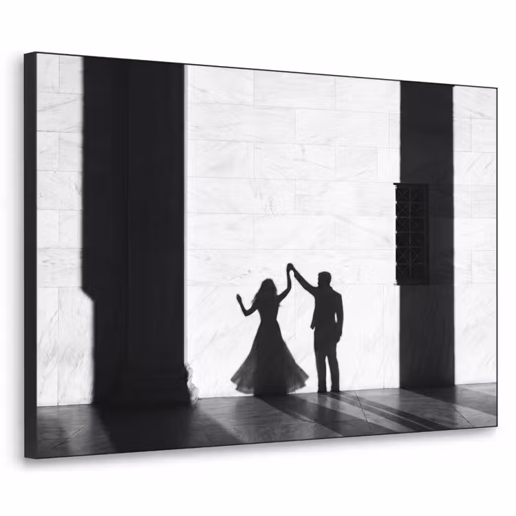 Mensen - Schaduw - Dans - Zwart-wit - Liefde Textielframe zwart klein -3d