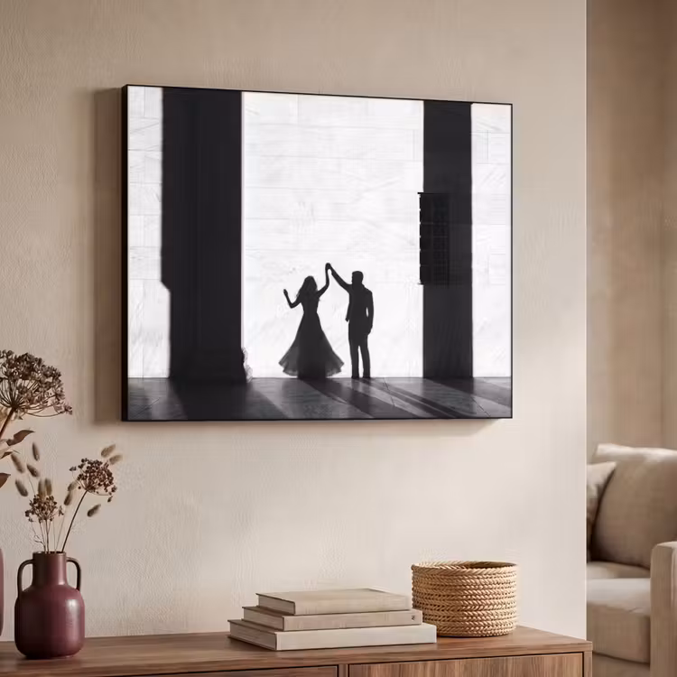 Mensen - Schaduw - Dans - Zwart-wit - Liefde Textielframe zwart klein -sfeer3