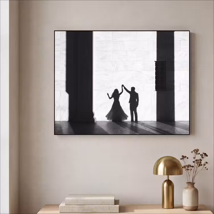 Mensen - Schaduw - Dans - Zwart-wit - Liefde Textielframe zwart klein -sfeer2