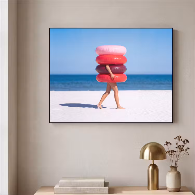 Mensen - Strand - Zomer - Recreatie - Kleurrijk Textielframe zwart klein -sfeer2