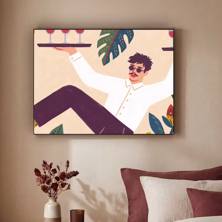 Mensen - Dienblad - Eten - Modern - Kleurrijk Textielframe zwart klein -sfeer1