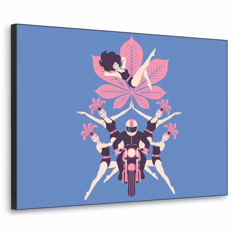 Mensen - Dans - Motor - Retro - Roze Textielframe zwart klein -3d