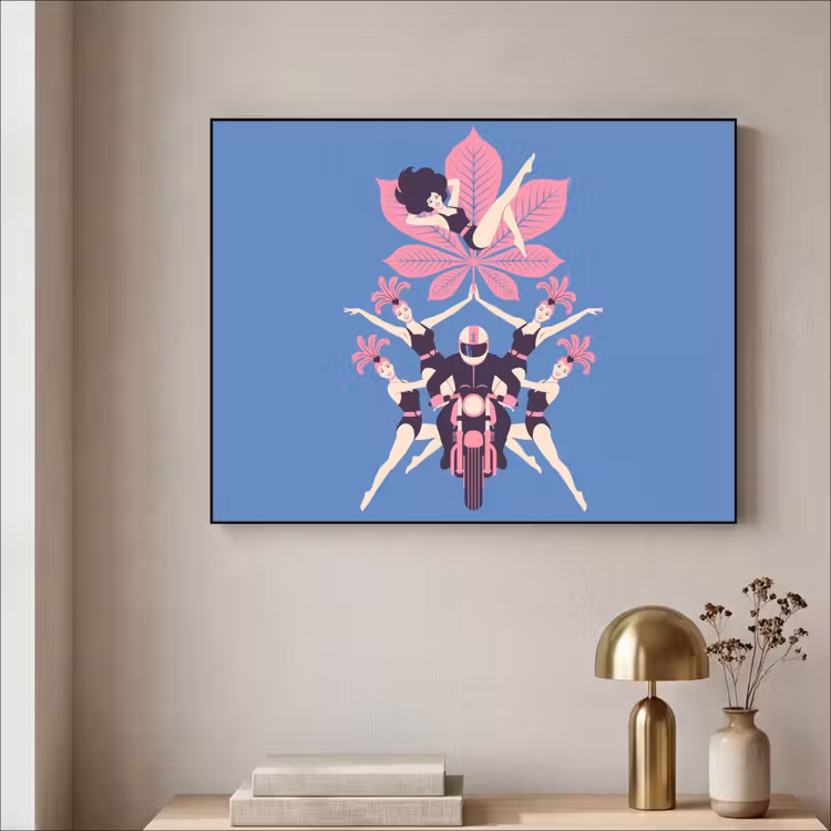 Mensen - Dans - Motor - Retro - Roze Textielframe zwart klein -sfeer2