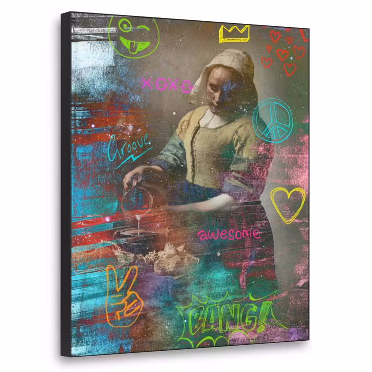 Melkmeisje - Johannes Vermeer - Graffiti Textielframe zwart klein -3d