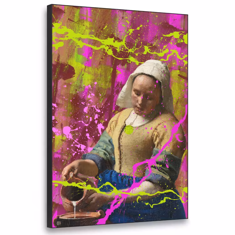 Melkmeisje - Johannes Vermeer - Neon Textielframe zwart klein -3d