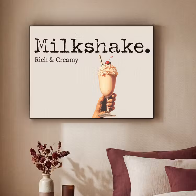 Milkshake - Kers - Rietje Textielframe zwart klein -sfeer1