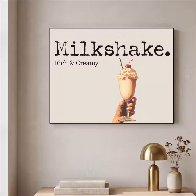 Milkshake - Kers - Rietje Textielframe zwart klein -sfeer2