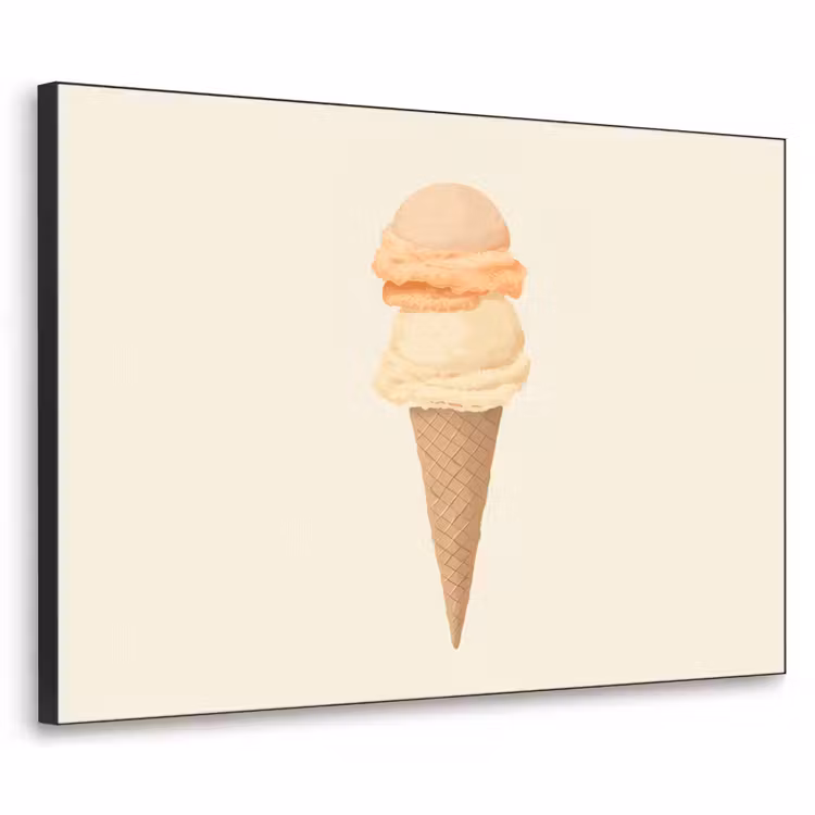 Minimalistisch - Schepijs - Hoorntje - Beige Textielframe zwart klein -3d
