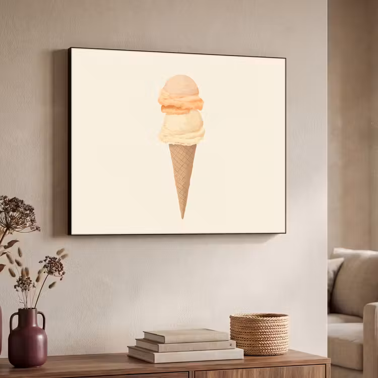 Minimalistisch - Schepijs - Hoorntje - Beige Textielframe - compleet frame klein -sfeer3