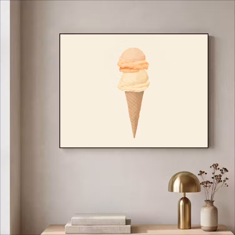 Minimalistisch - Schepijs - Hoorntje - Beige Textielframe - compleet frame klein -sfeer2