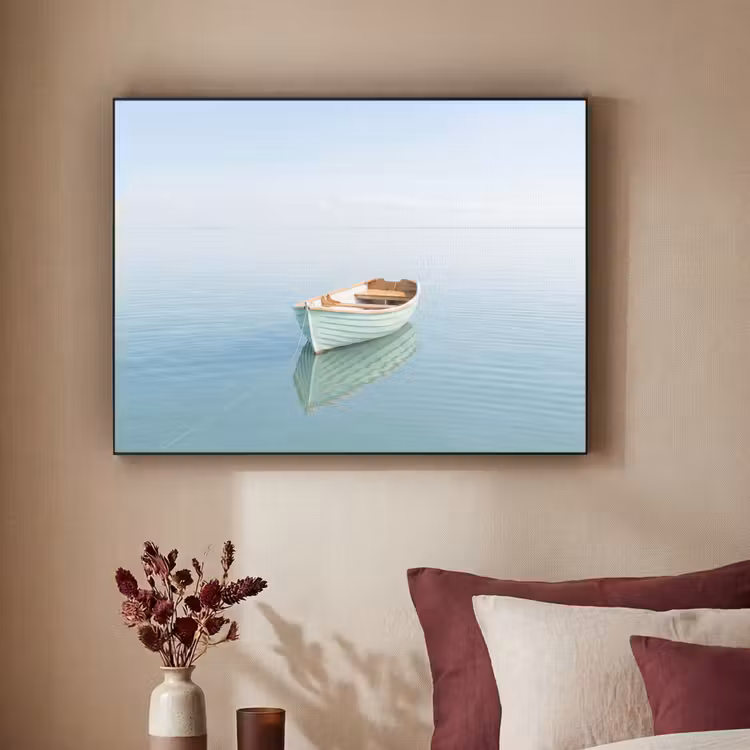 Minimalistisch - Boot - Zee Textielframe zwart klein -sfeer1