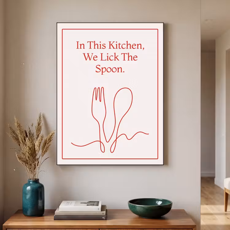 Minimalistisch - Vork - Lepel - Lijntekening Textielframe zwart klein -sfeer1